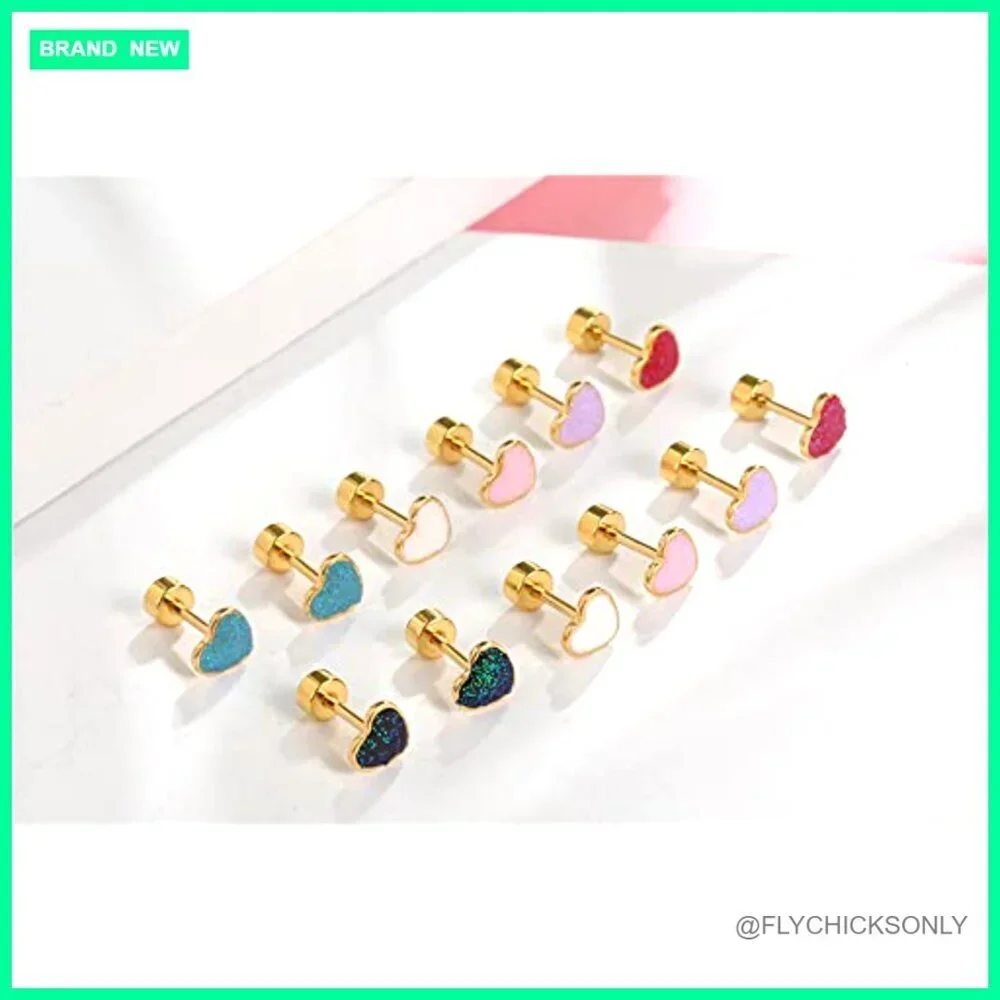 Titanium Heart Love Earrings 18g 14k Gold Plated Hypoallergenic Stud